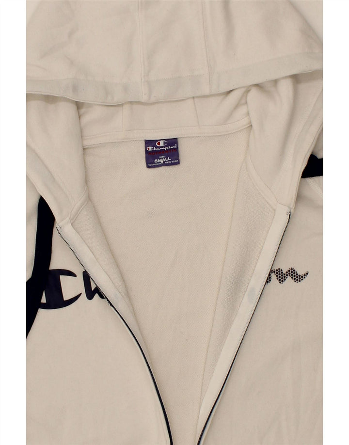 CHAMPION Mens Graphic Zip Hoodie Sweater Small White Cotton Vintage Champion and Second-Hand Champion from Messina Hembry 
