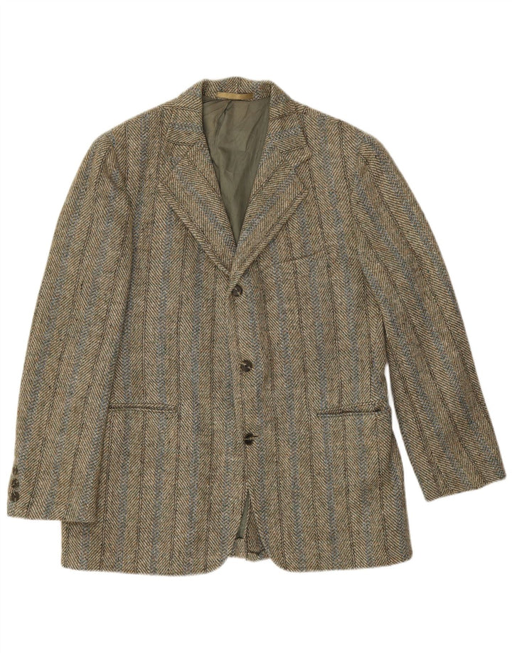 Giacca blazer a 3 bottoni da uomo Harris Tweed UK 38 media kaki a spina di pesce