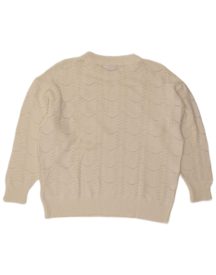 Maglione maglione girocollo da donna vintage IT 46 grande Chevron bianco sporco