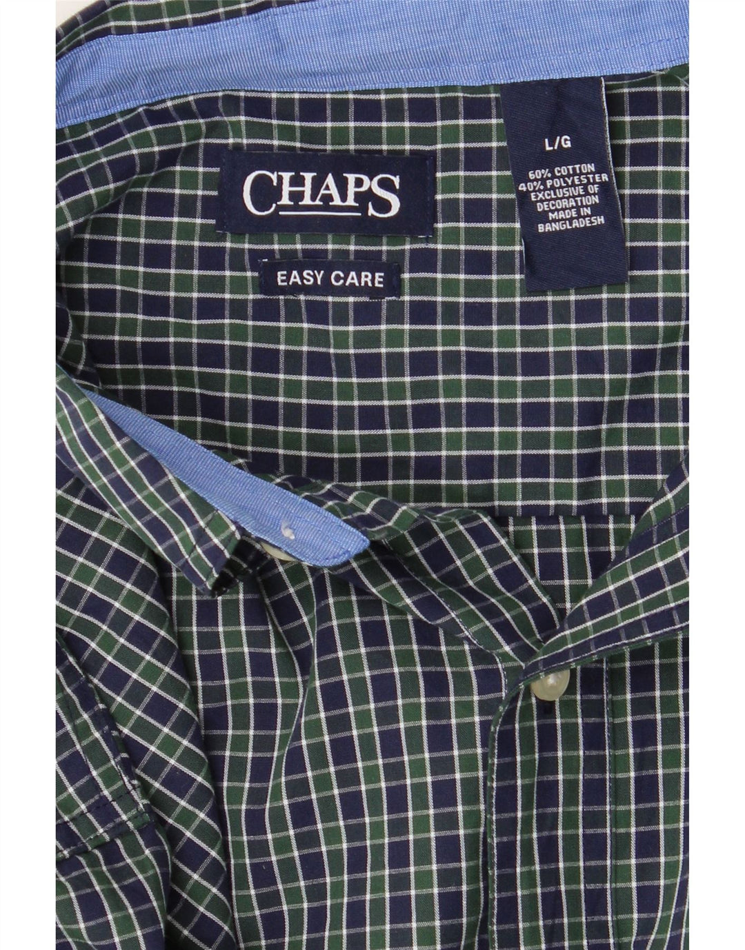 CHAPS Mens Shirt Large Navy Blue Check Cotton Vintage Chaps and Second-Hand Chaps from Messina Hembry 