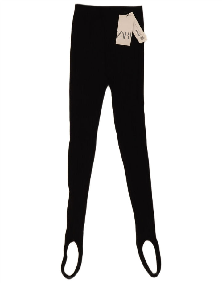 Leggings con staffa da donna Zara UK 12 cotone nero medio