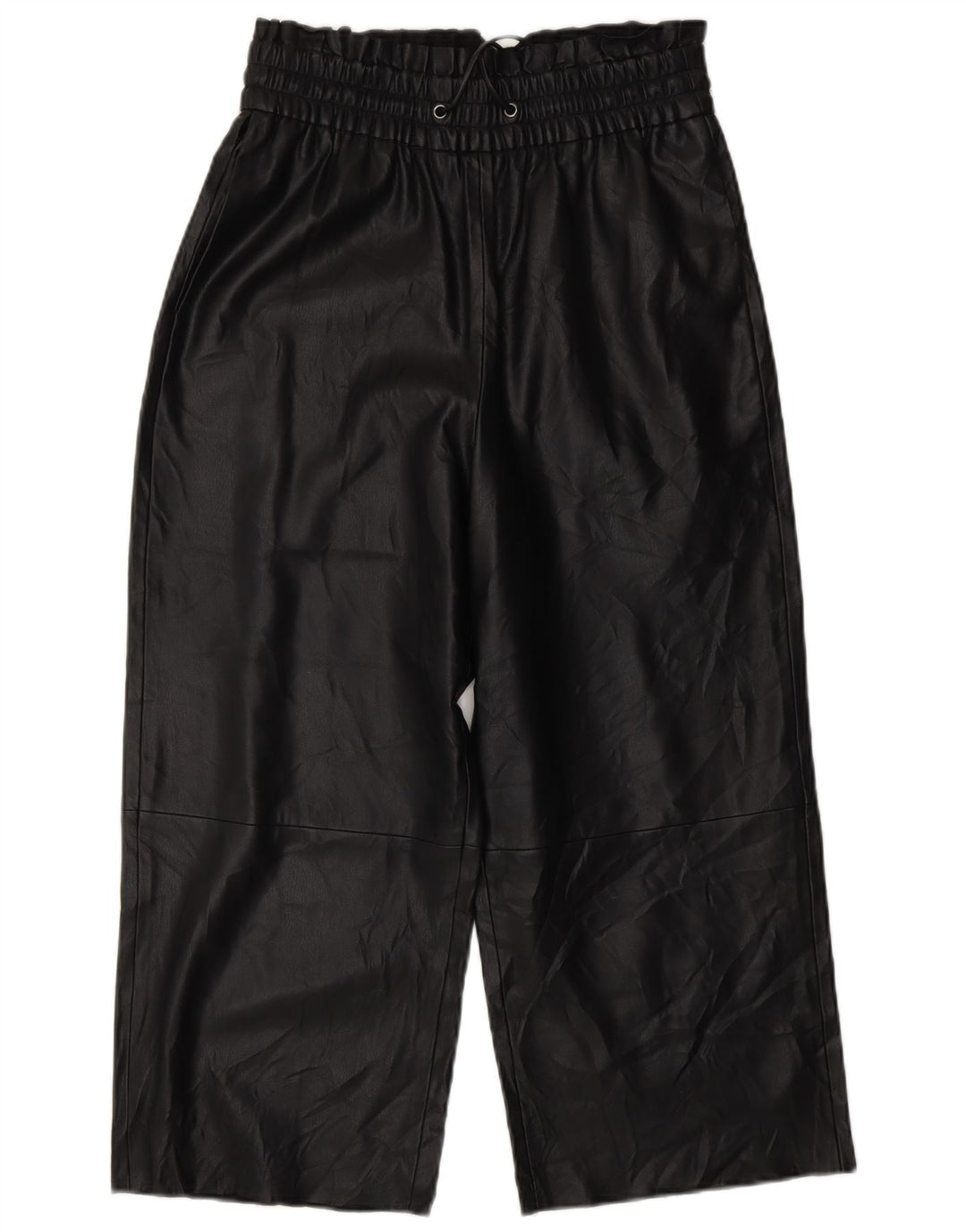 Pantaloni ZARA da Donna a Gamba Larga in Ecopelle Crop XS W25 L20 Neri