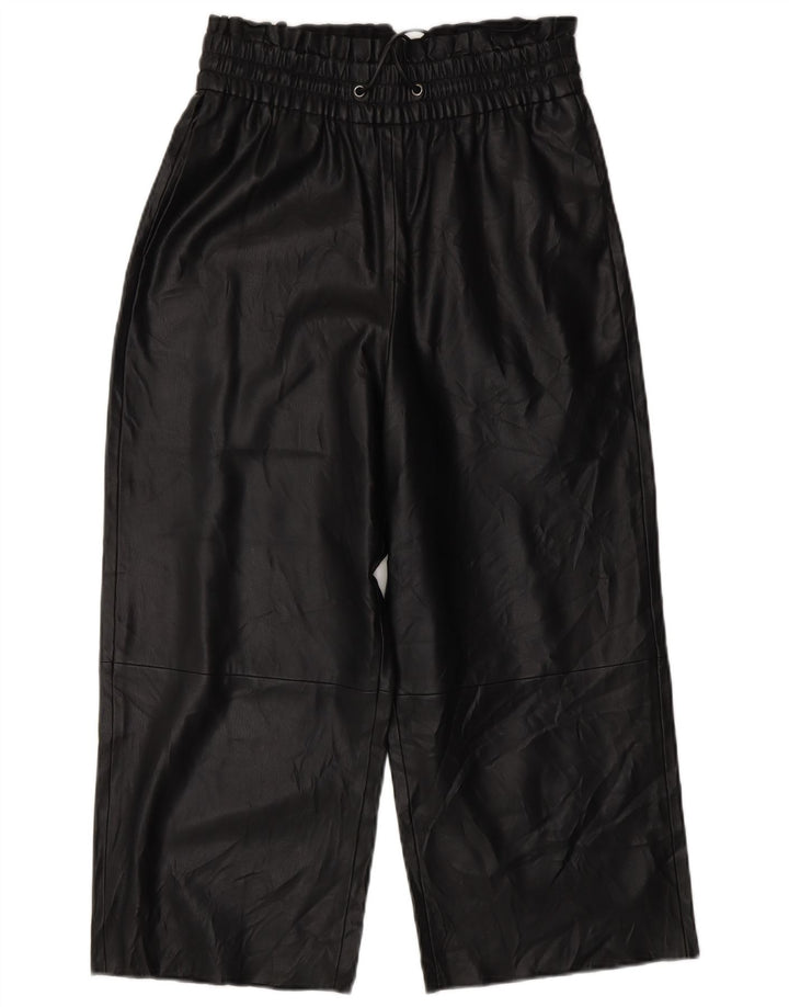 Pantaloni ZARA da Donna a Gamba Larga in Ecopelle Crop XS W25 L20 Neri