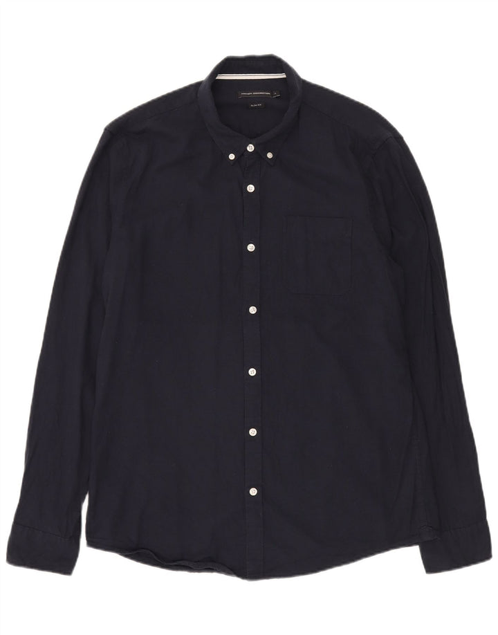FRENCH CONNECTION Camicia slim fit da uomo grande in cotone blu navy