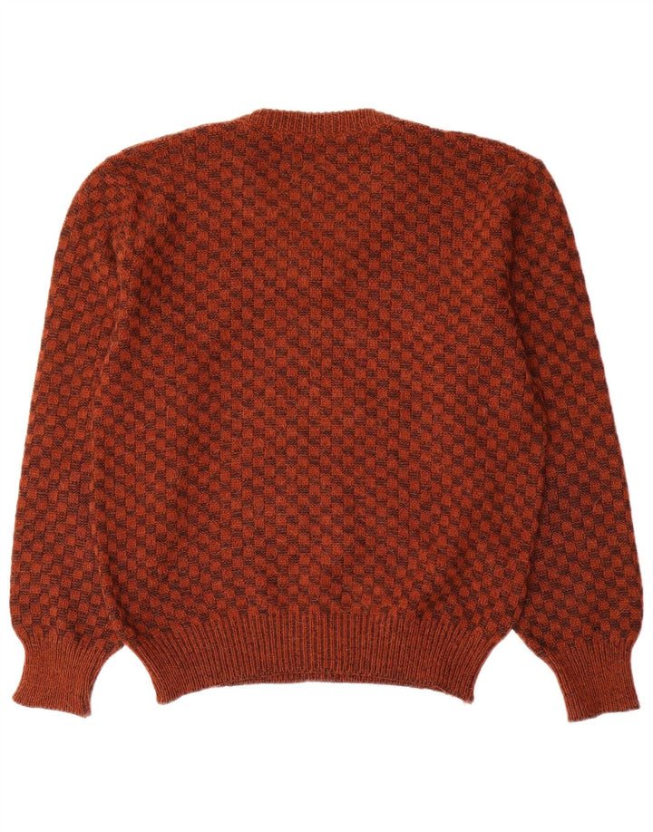 Maglione vintage da uomo con scollo a V piccolo marrone geometrico