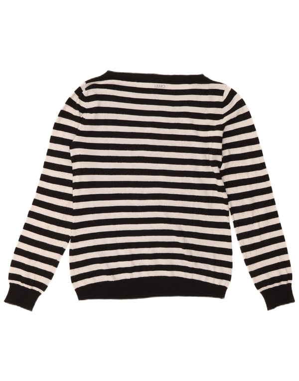 Maglione maglione con scollo a barca da donna Liu Jo UK 12 medio a righe nere