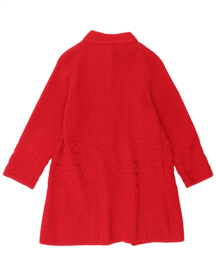Maglione cardigan lungo da donna vintage UK 14 lana vergine rossa media