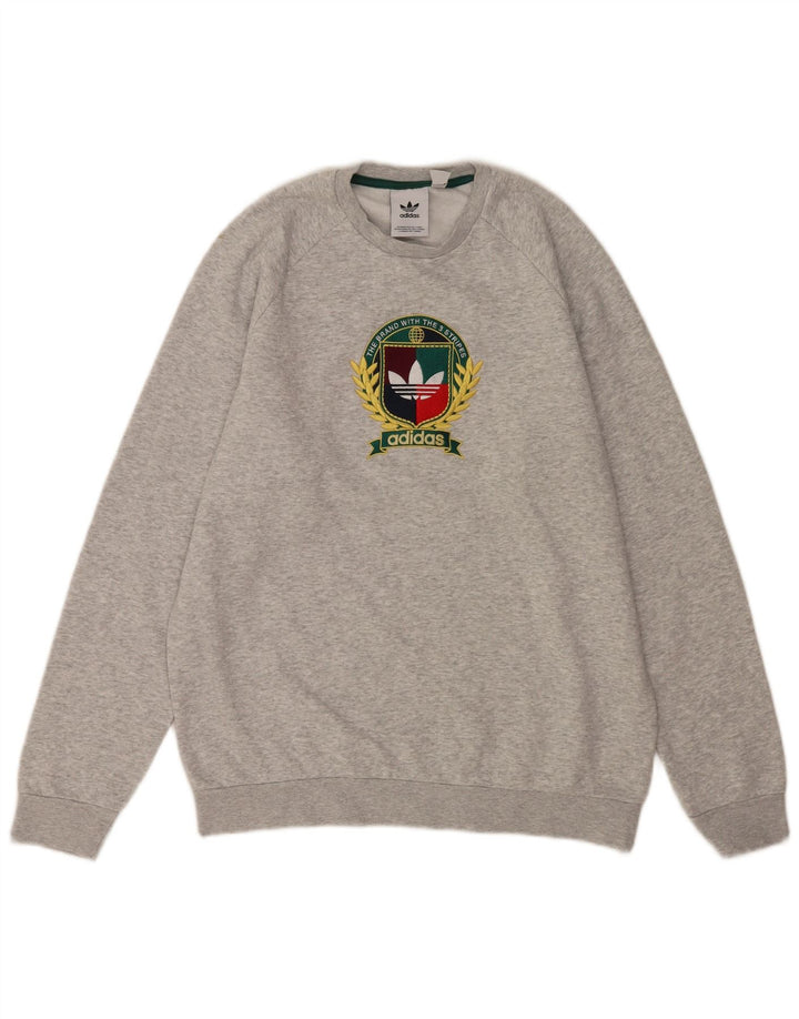 Felpa grafica da uomo Adidas Felpa in cotone grigio medio