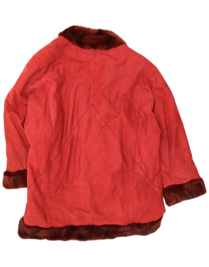 Soprabito oversize aperto in pelle scamosciata da donna VINTAGE IT 44 in pelle rossa media