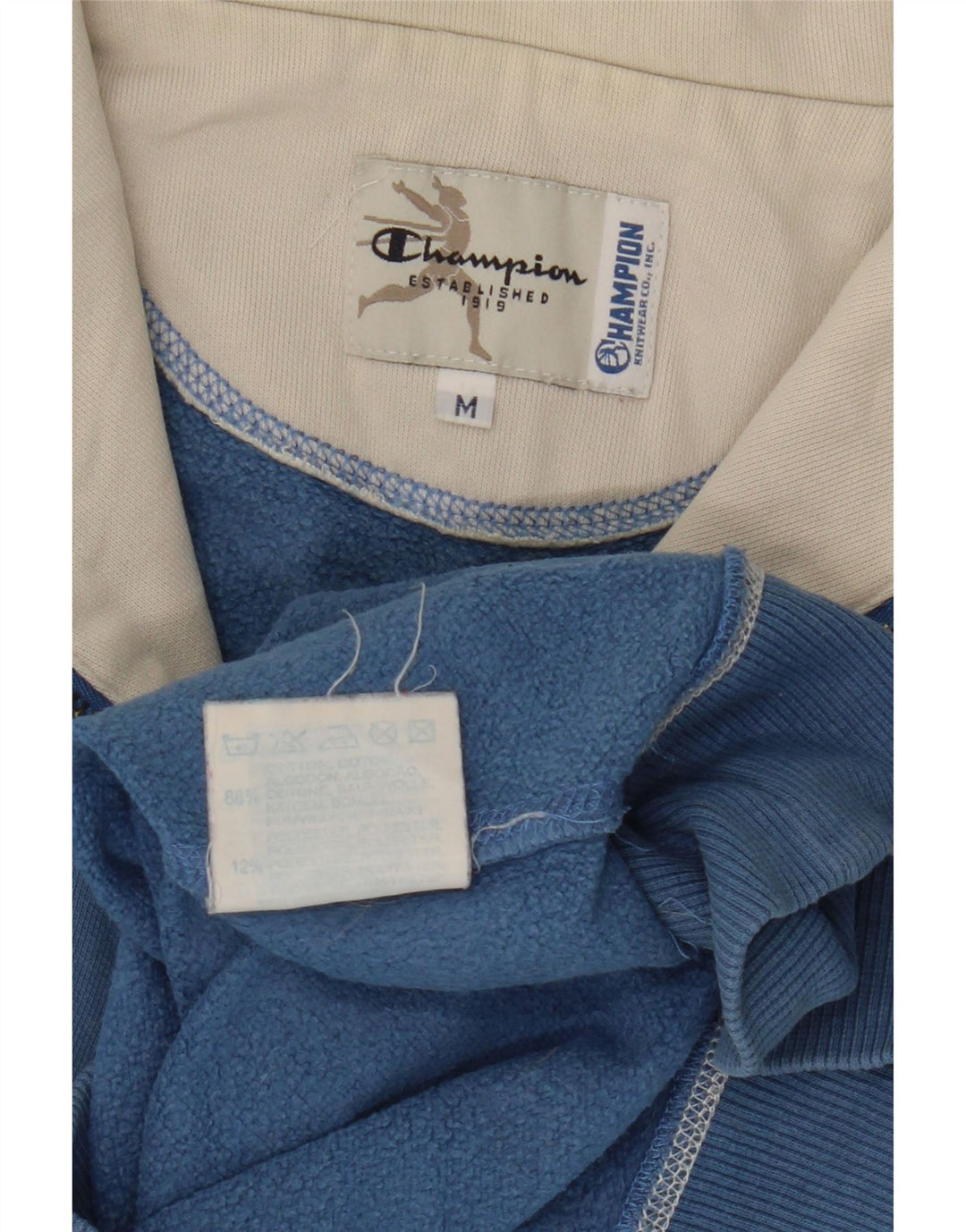 Felpa da donna con collo con zip Champion, maglione UK 14, cotone blu medio