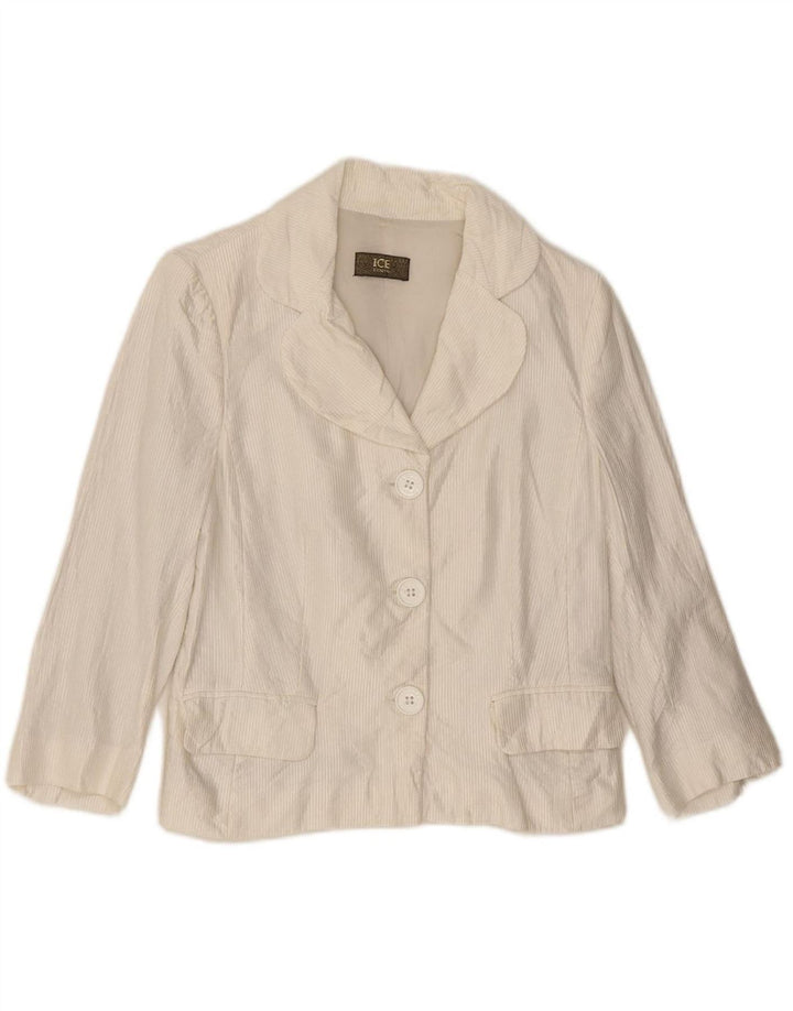ICEBERG Womens 3/4 Sleeve Blazer Jacket UK 8 Small White Pinstripe