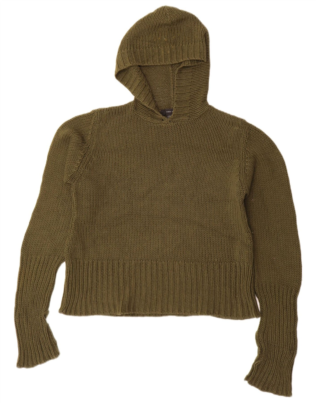 Maglione oversize con cappuccio da donna Zara UK 14 Acrilico verde medio