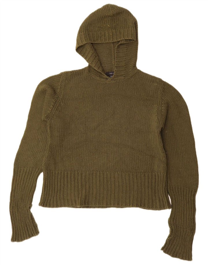 Maglione oversize con cappuccio da donna Zara UK 14 Acrilico verde medio