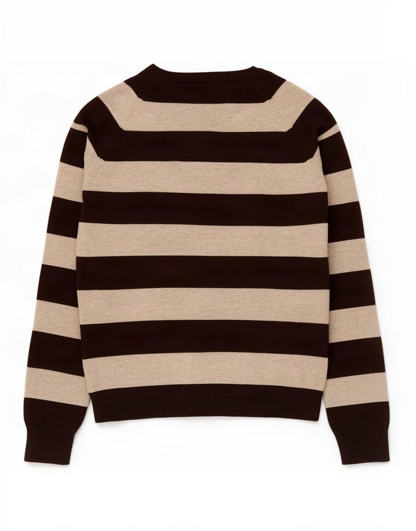 Maglione Zara da donna con scollo a V UK 12 Cotone a righe marrone medio