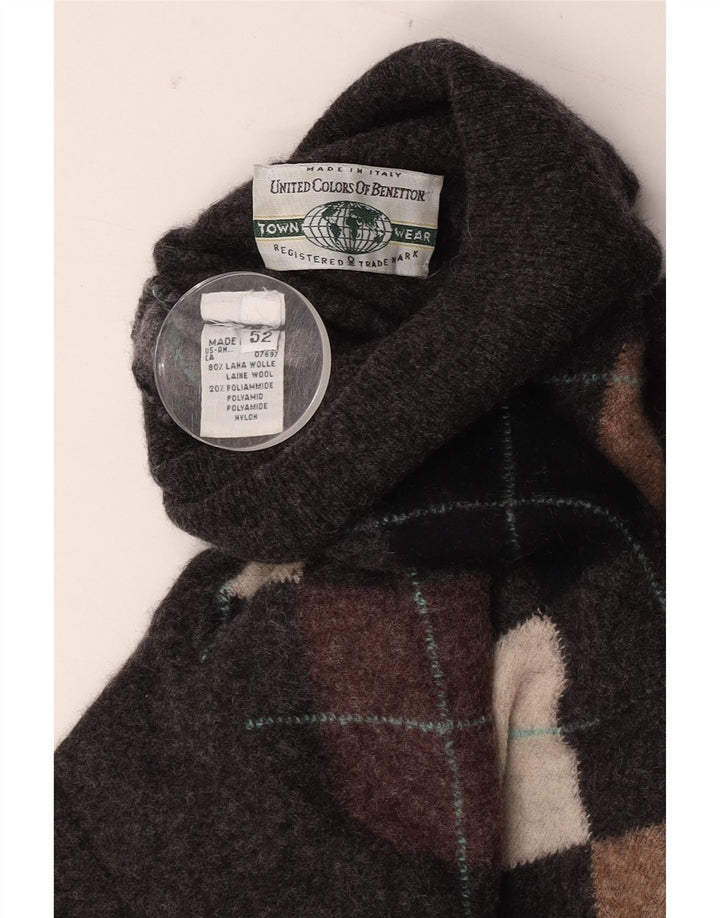 Maglione da uomo a collo alto Benetton IT 52 Large Grey Argyle/Diamond Wool
