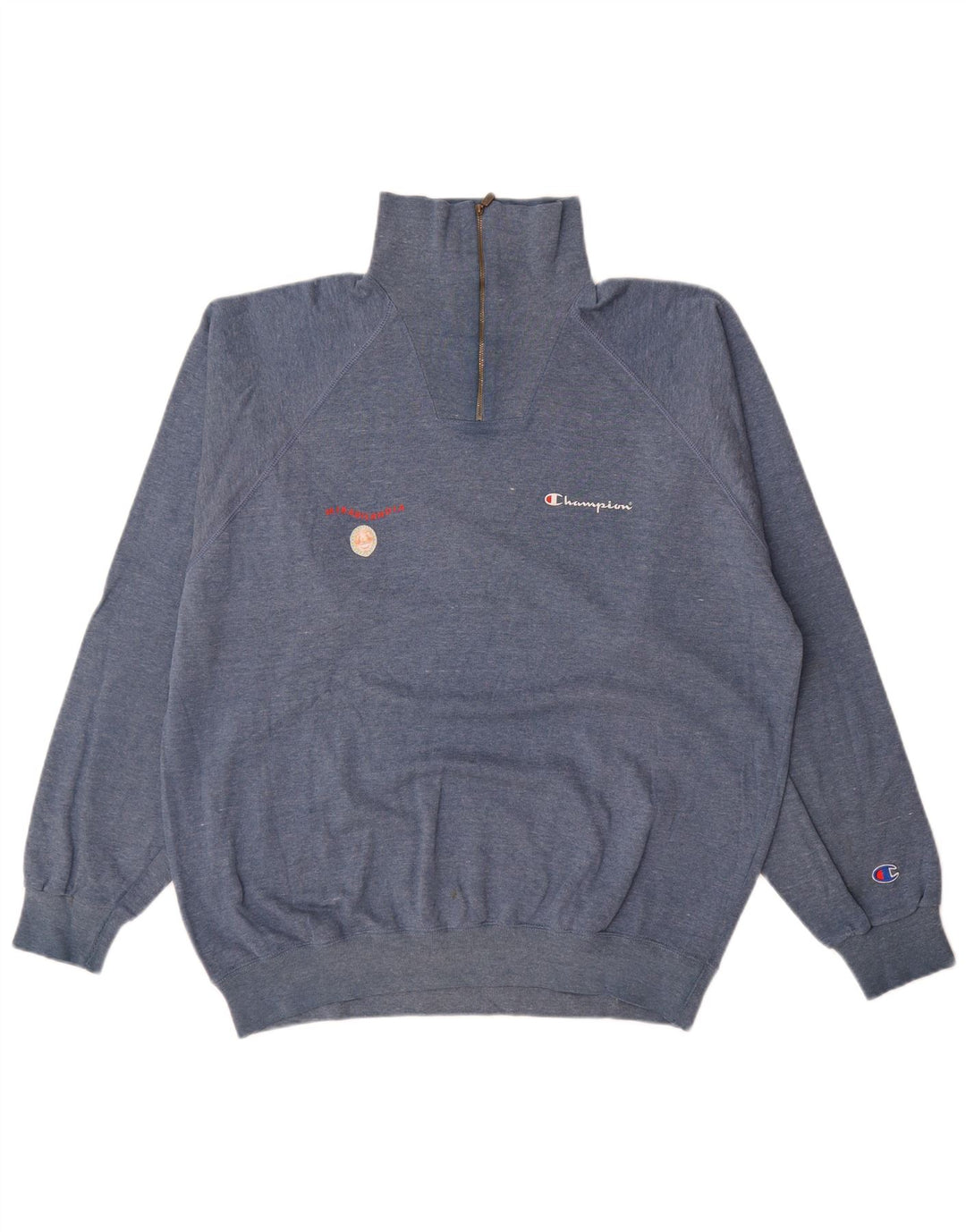 Felpa Champion da uomo con zip e collo, maglione XL, cotone blu