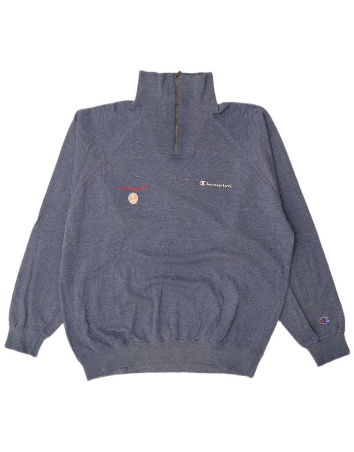 Felpa Champion da uomo con zip e collo, maglione XL, cotone blu