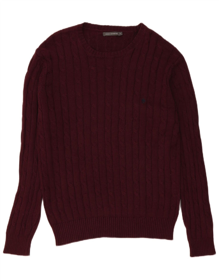 Maglione da uomo girocollo French Connection in cotone bordeaux medio