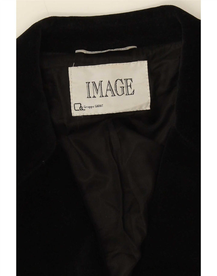 Giacca blazer in velluto a 3 bottoni vintage da donna UK 14 media nera