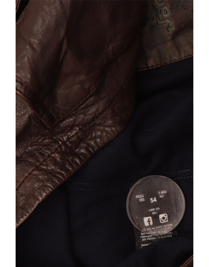 Giacca in pelle vintage da uomo IT 54 2XL Pelle marrone