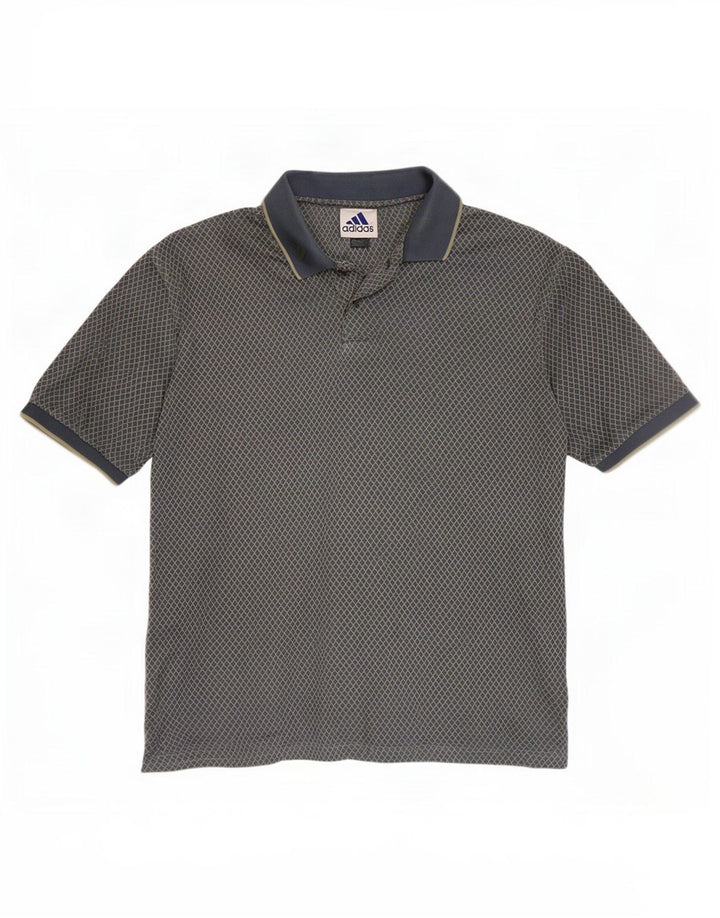 Polo Adidas da uomo grande in cotone grigio a rombi/diamante