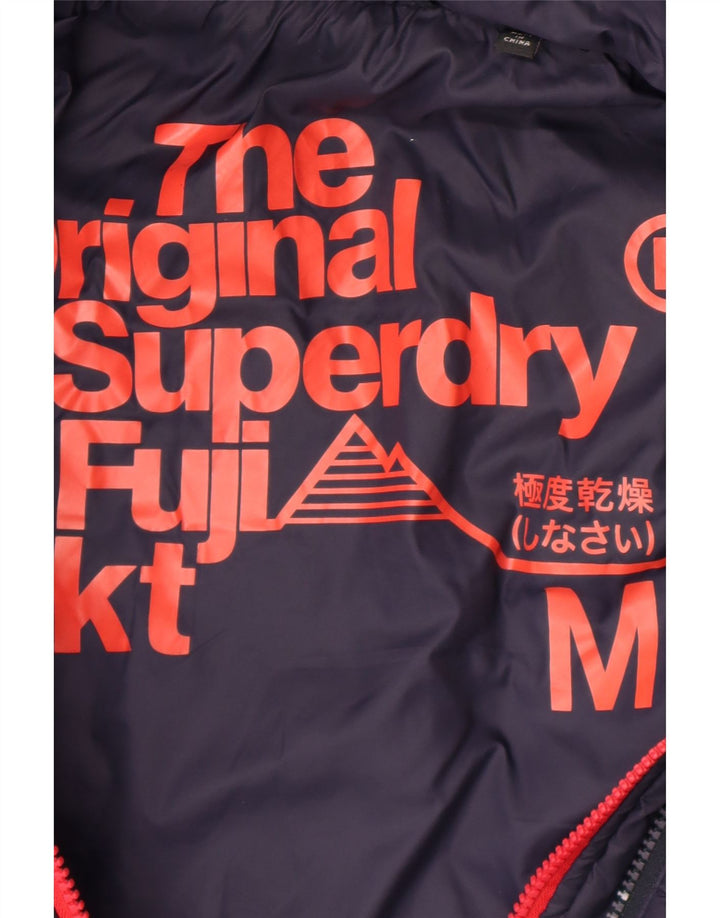 Giacca imbottita con cappuccio da donna Superdry UK 12 Medium Navy Blue Nylon