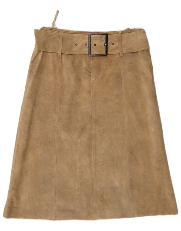 Gonna vintage in pelle scamosciata da donna UK 10 piccola W28 in pelle beige