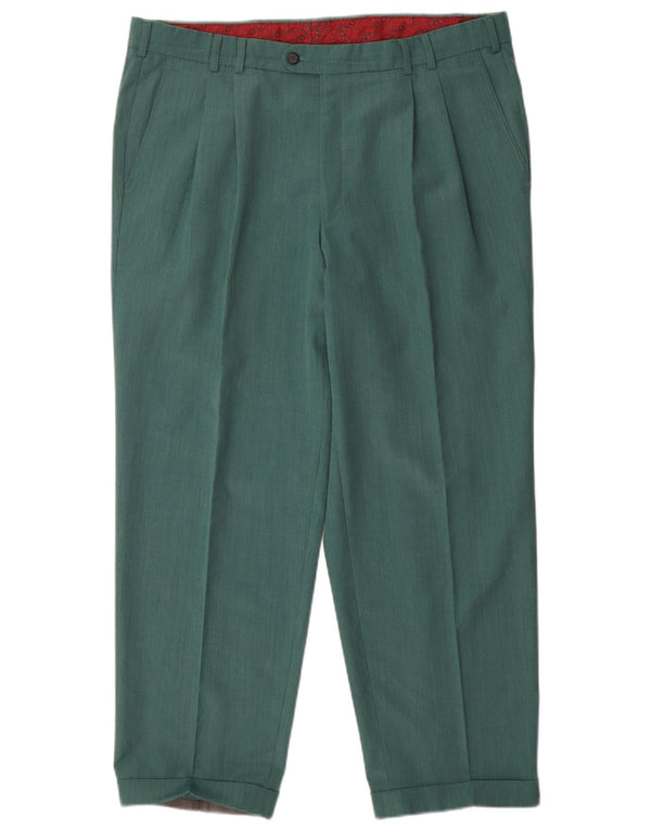Pantaloni da abito vintage da uomo con pedge IT 54 2XL W38 L30 poliestere verde
