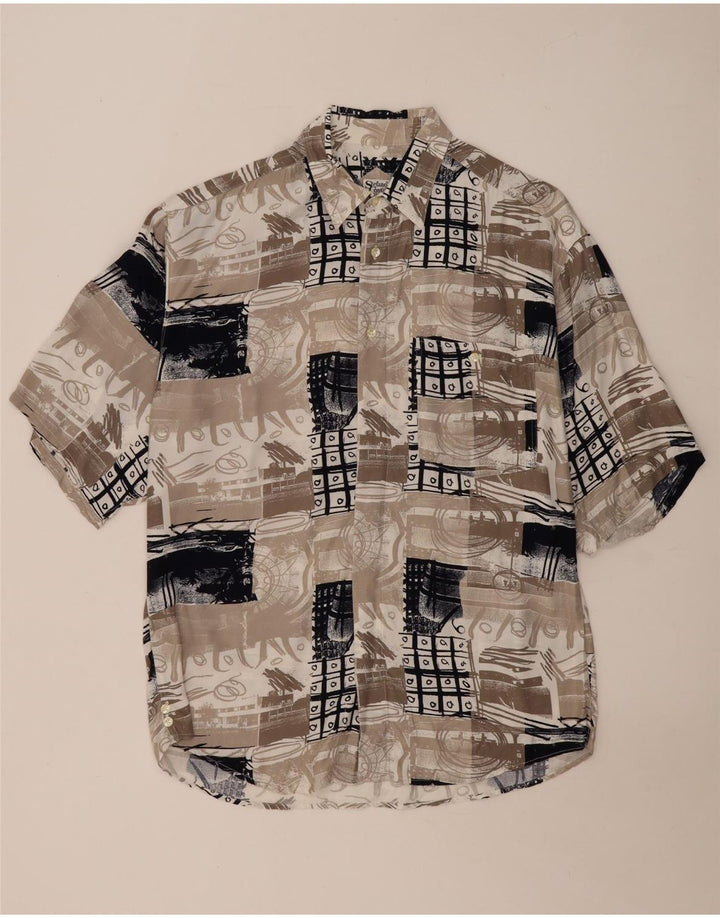 Camicia vintage da uomo a maniche corte grande patchwork beige