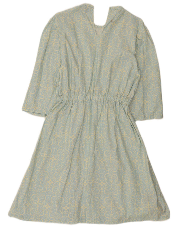 Abito vintage da donna a linea A con maniche a 3/4 UK 12 Blu medio floreale