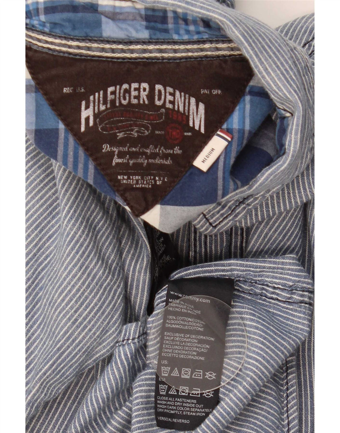 Camicia da uomo Tommy Hilfiger cotone gessato medio blu navy