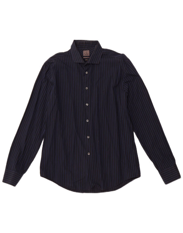 CALVIN KLEIN Camicia slim fit da uomo taglia 16 41 Grande cotone a righe blu navy