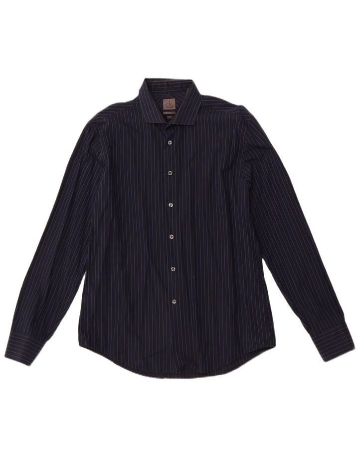 CALVIN KLEIN Camicia slim fit da uomo taglia 16 41 Grande cotone a righe blu navy