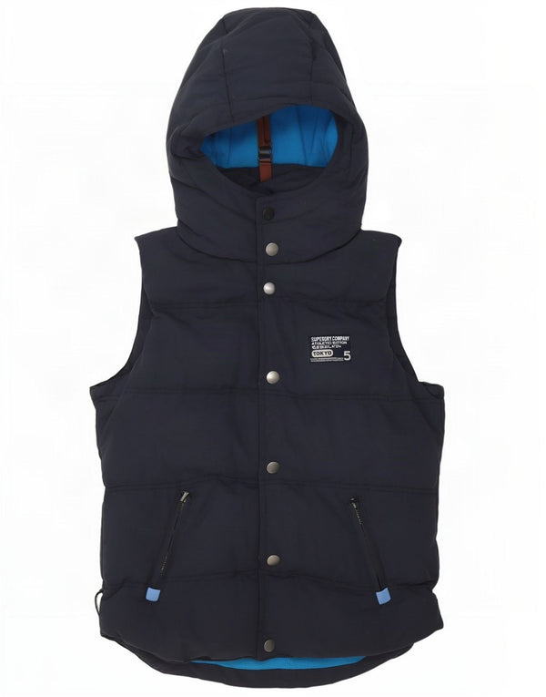 Gilet imbottito con cappuccio grafico da uomo Superdry UK 38 nylon medio blu navy