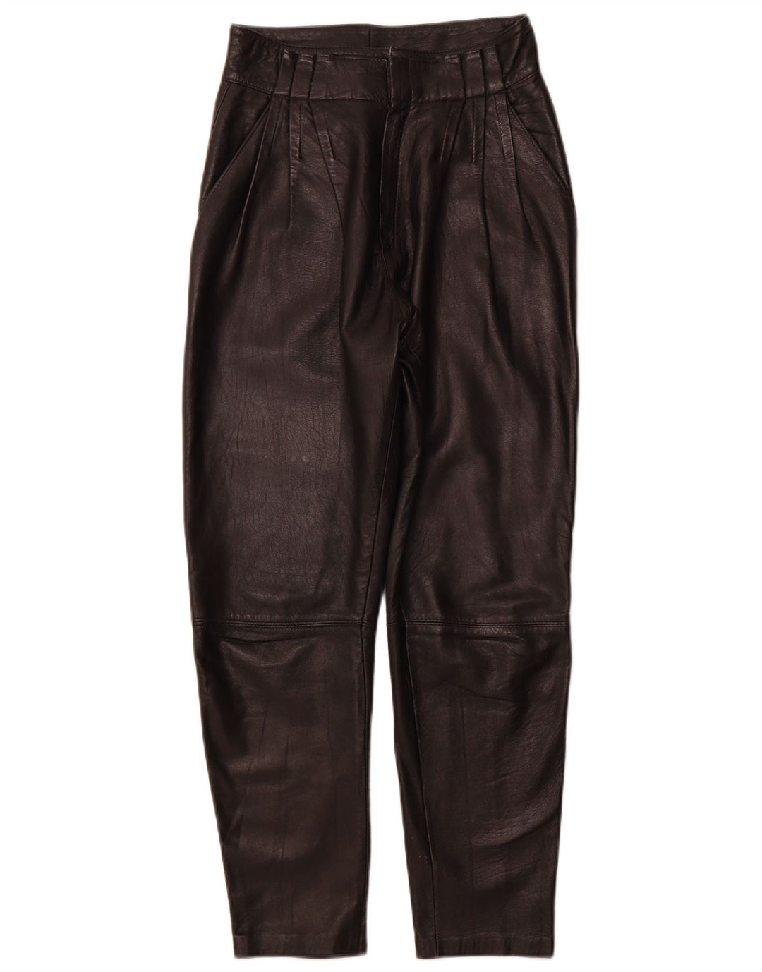 Pantaloni da donna in pelle con tasselli VINTAGE IT 44 medio W26 L26 Pelle nera