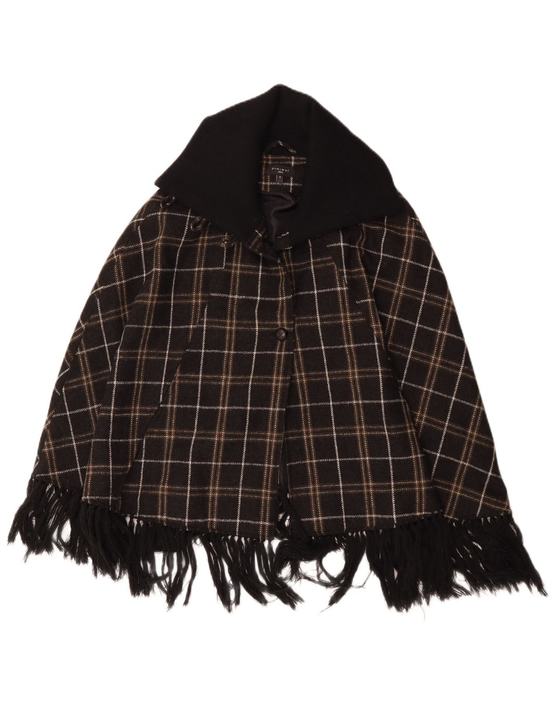 Cappotto poncho da donna Project UK 10 piccolo poliestere a quadri marrone