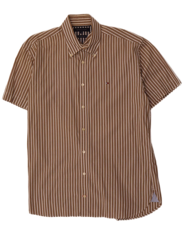 Camicia a maniche corte da uomo Tommy Hilfiger grande cotone gessato marrone
