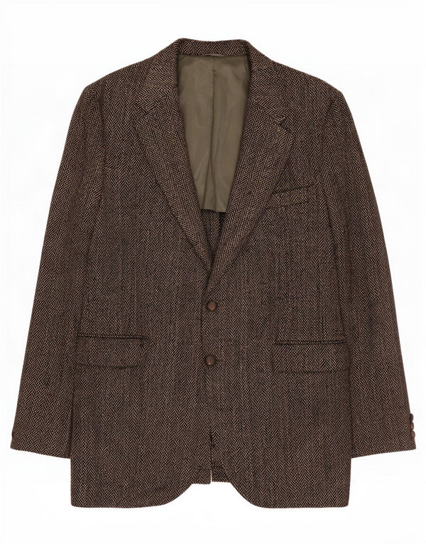 Giacca blazer a 2 bottoni da uomo Harris Tweed UK 40 grande lana a spina di pesce grigia
