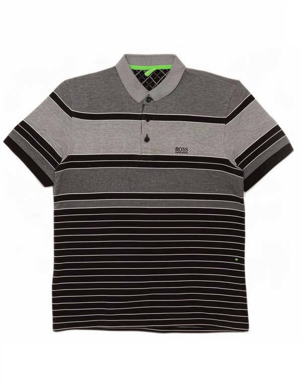 Polo da uomo Hugo Boss grande in cotone a righe grigie