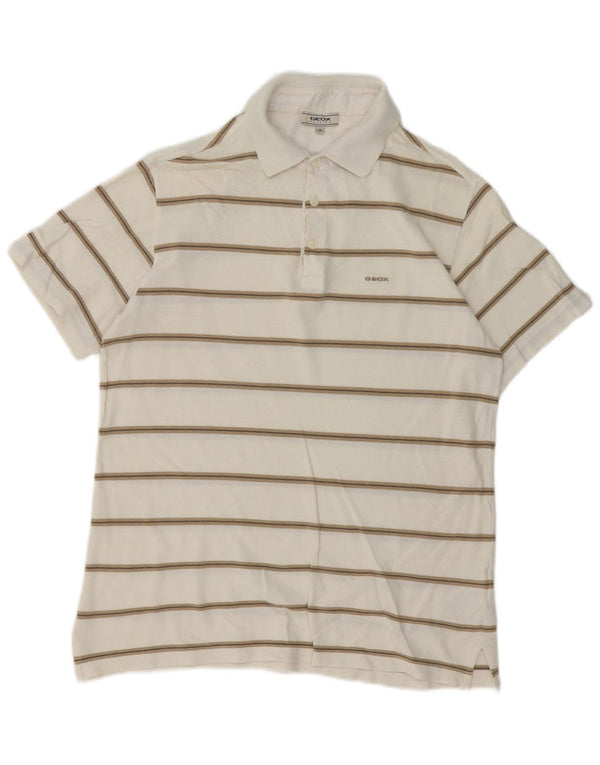 Polo Geox da uomo Respira Regular Fit in cotone a righe bianche medie