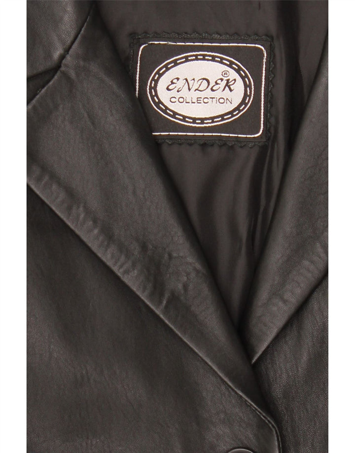 VINTAGE Womens Leather Coat UK 14 Medium Black