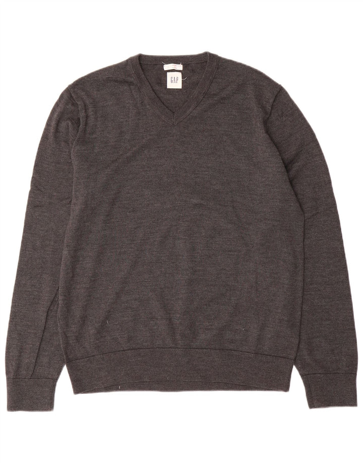 Maglione Gap da uomo con scollo a V, grande, in lana grigia