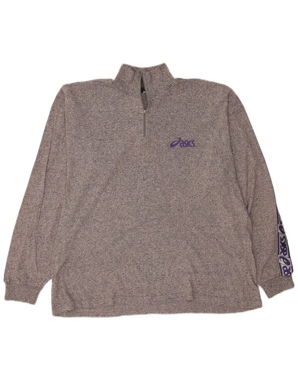 Top ASICS da uomo con zip e collo grafico a maniche lunghe 2XL Grigio