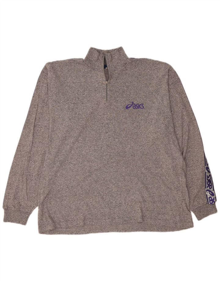 Top ASICS da uomo con zip e collo grafico a maniche lunghe 2XL Grigio