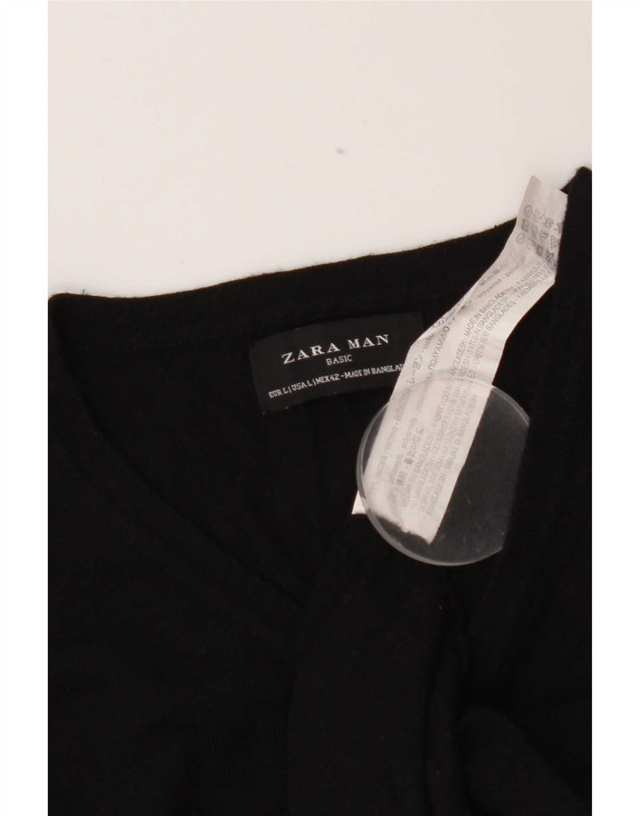Maglione Zara da uomo con scollo a V grande in viscosa nera