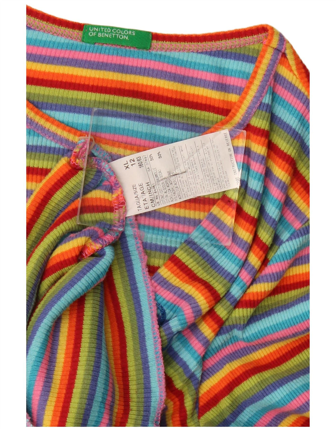 Top grafico per bambina Benetton manica lunga 11-12 anni XL a righe multicolore
