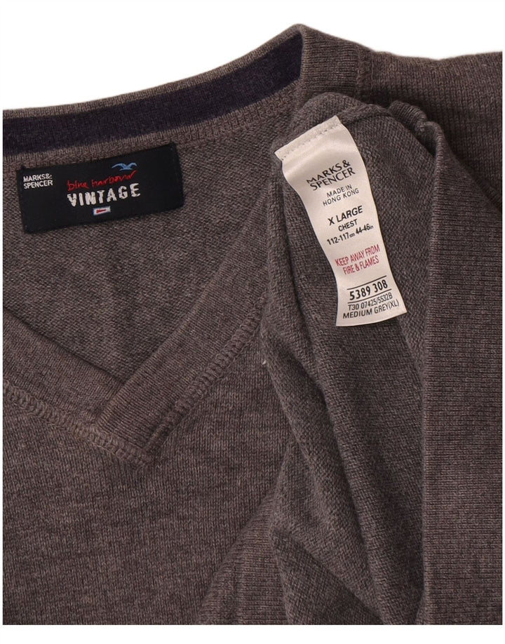 Maglione da uomo con scollo a V Marks & Spencer XL in cotone grigio