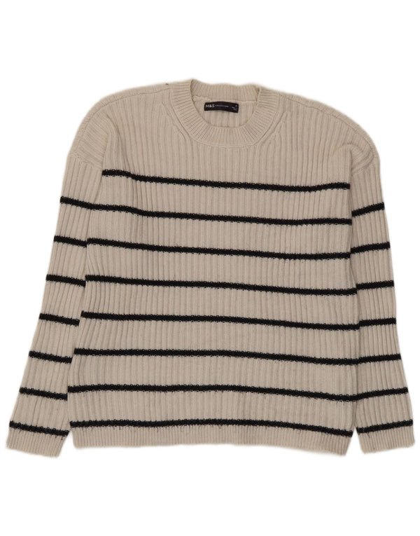Maglione maglione girocollo da donna Marks & Spencer UK 14 a righe beige medio
