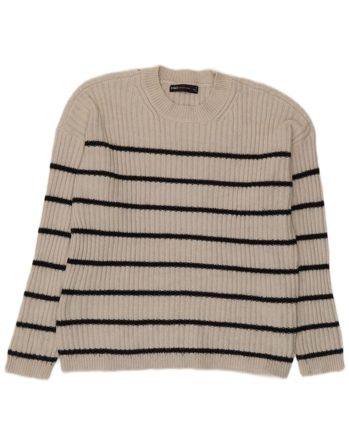 Maglione maglione girocollo da donna Marks & Spencer UK 14 a righe beige medio