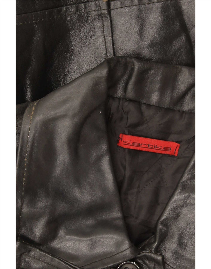 Cappotto in pelle vintage da donna UK 14 medio nero
